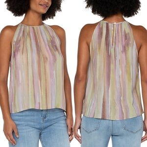 Nordstrom Liverpool Watercolour Stripe Print Top Size Large Boho Whimsical Flowy